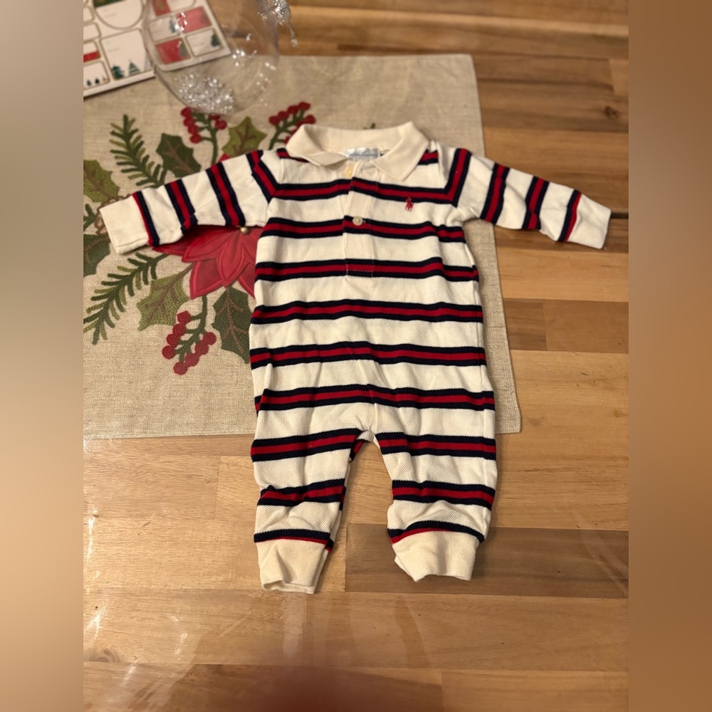 Polo by Ralph Lauren Cream and Navy Striped Kids Footie